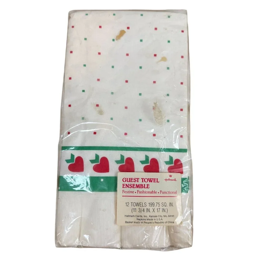 Vintage Hallmark Hearts Guest Towel Ensemble 12-Pack Paper 90s Country Red Green